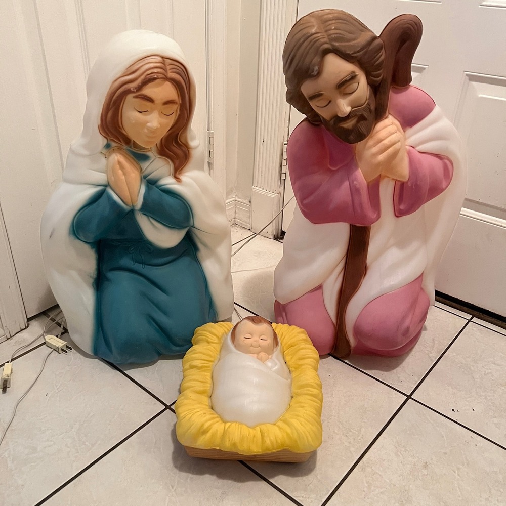 General Foam Plastics Nativity Blow Mold Set 3pc Illuminated Mary Joseph Jesus
